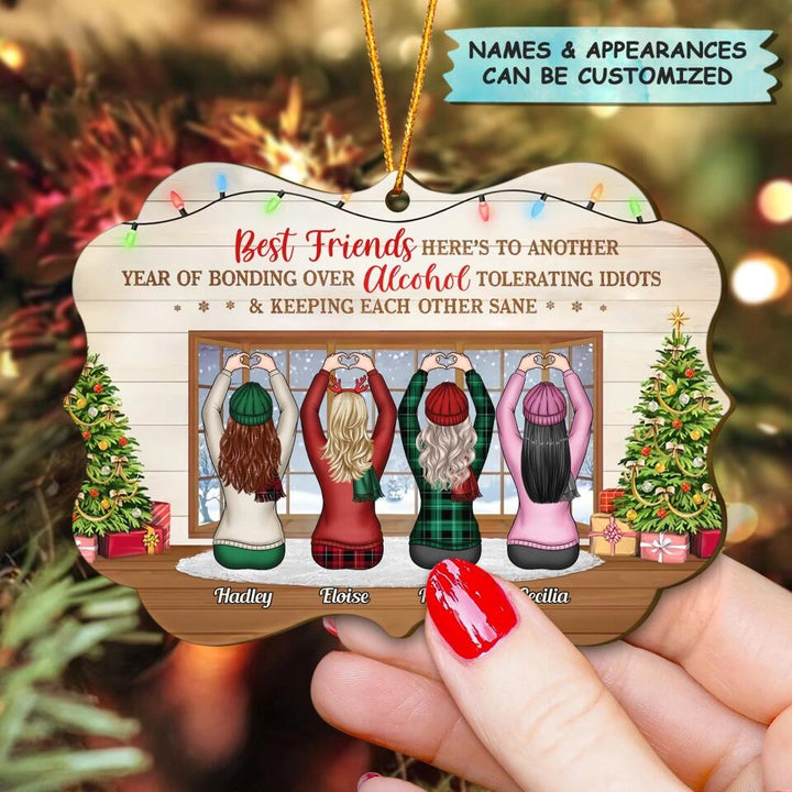 Personalized Wood Ornament - Gift For Bestie - Here's To Another Year Of Bonding Over Alcohol