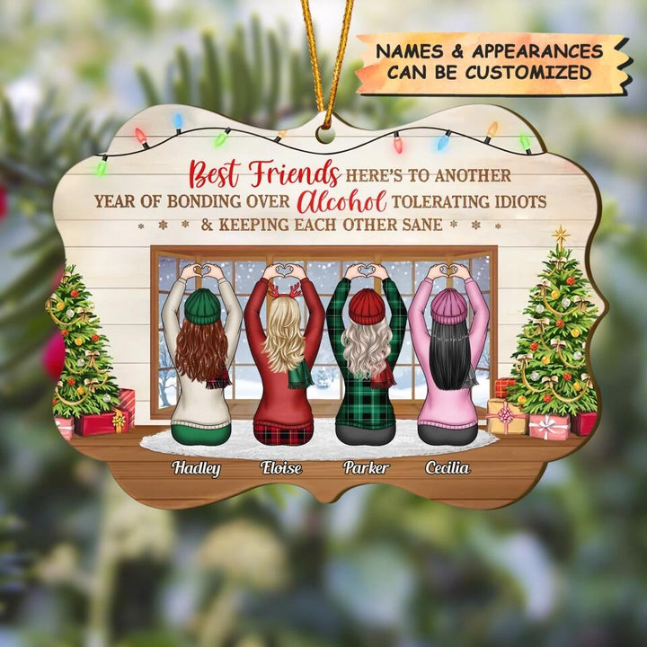 Personalized Wood Ornament - Gift For Bestie - Here's To Another Year Of Bonding Over Alcohol