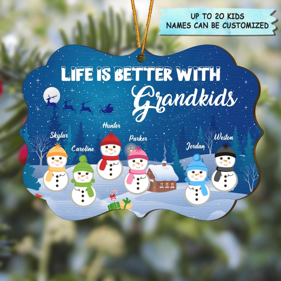Life Is Better With Grandkids - Personalized Wood Ornament - Christmas Gift For Grandparents, Family