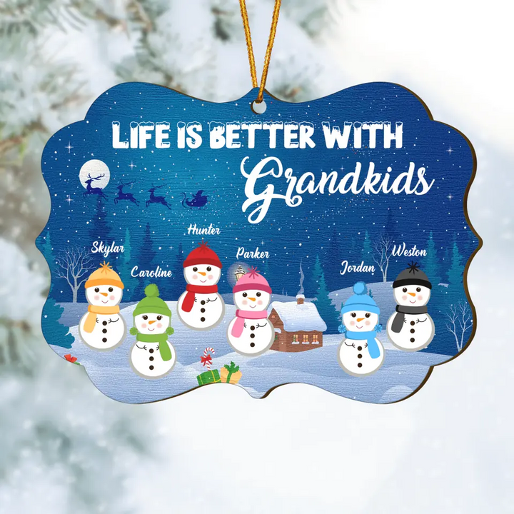 Life Is Better With Grandkids - Personalized Wood Ornament - Christmas Gift For Grandparents, Family