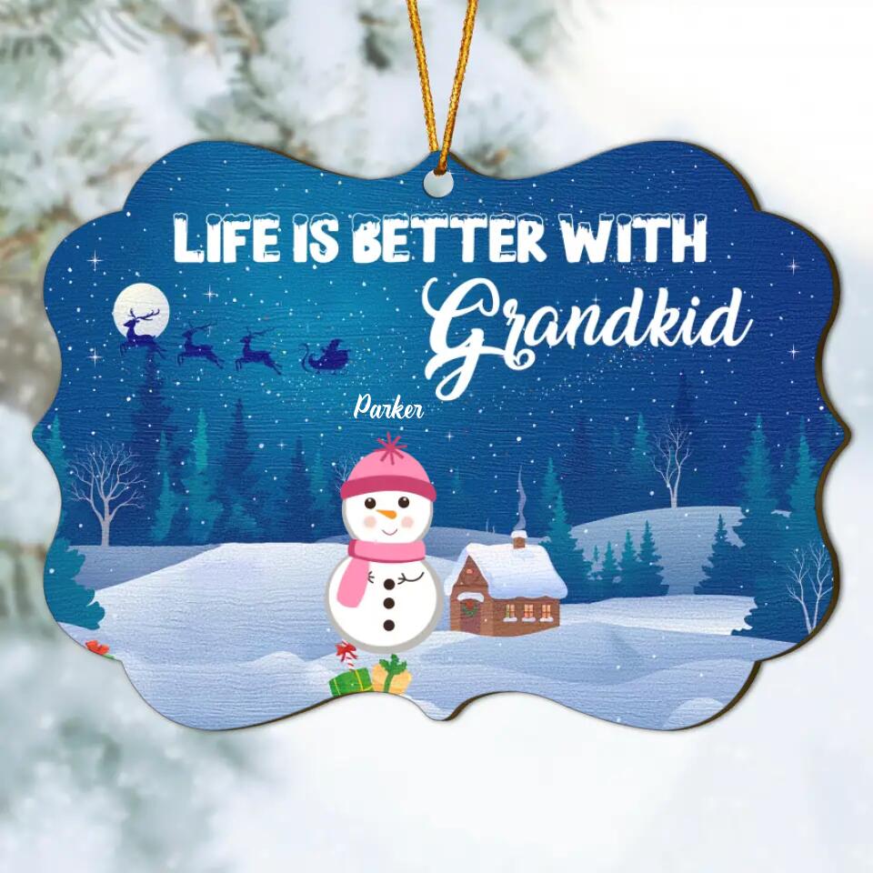 Life Is Better With Grandkids - Personalized Wood Ornament - Christmas Gift For Grandparents, Family