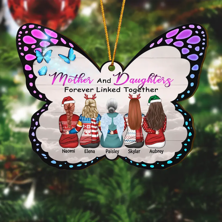 Mother and Daughters Forever Linked Together - Personalized Wood Ornament - Christmas Gift For Mom
