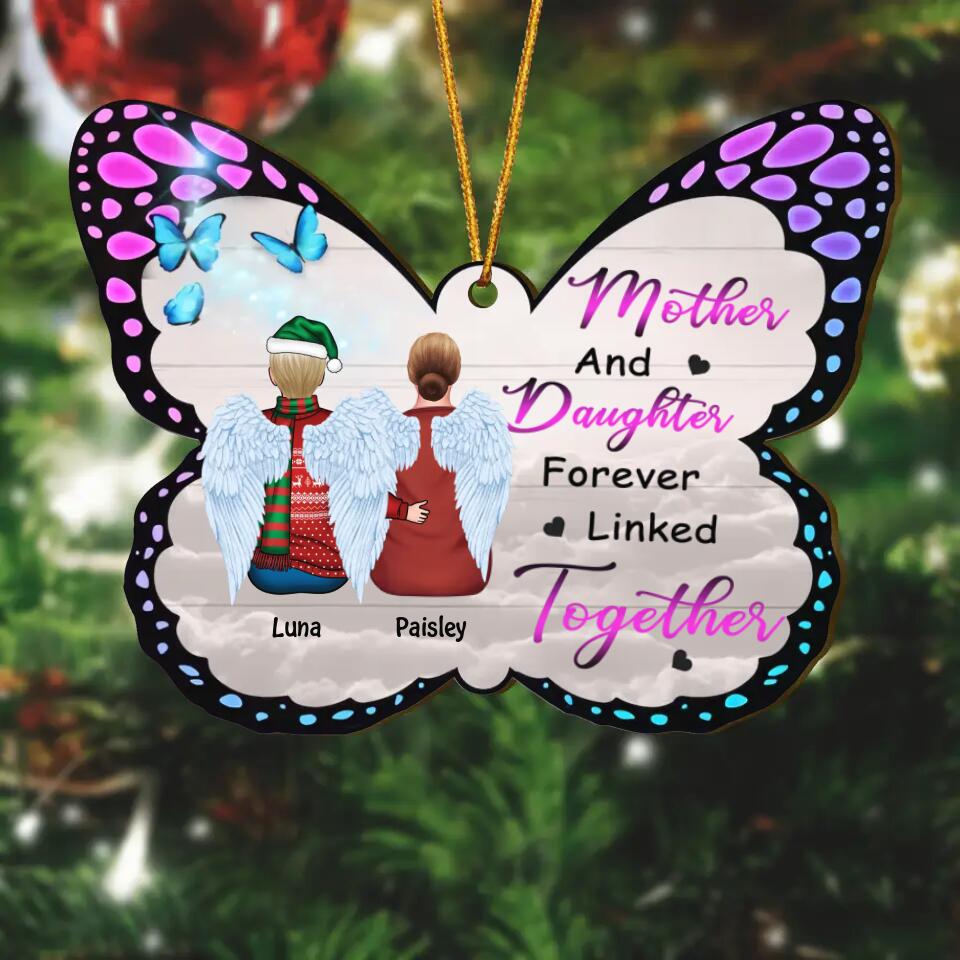 Mother and Daughters Forever Linked Together - Personalized Wood Ornament - Christmas Gift For Mom
