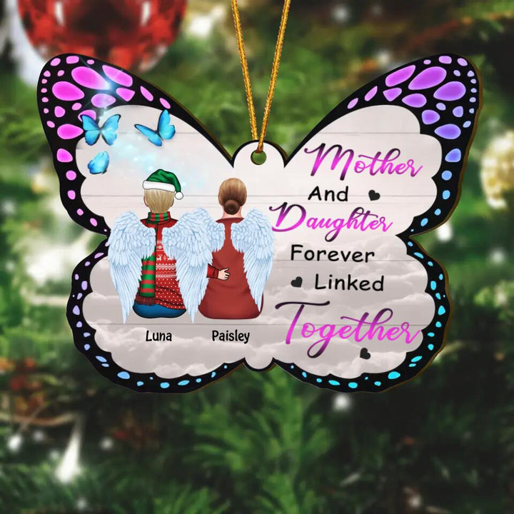 Mother and Daughters Forever Linked Together - Personalized Wood Ornament - Christmas Gift For Mom