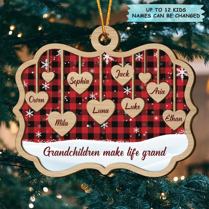Grandchildren Make Life Grand - Personalized Layer Wood Ornament - Gift For Grandparent