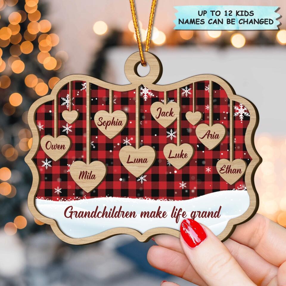 Grandchildren Make Life Grand - Personalized Layer Wood Ornament - Gift For Grandparent