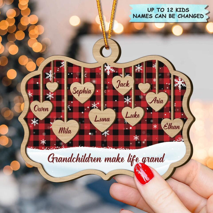 Grandchildren Make Life Grand - Personalized Layer Wood Ornament - Gift For Grandparent
