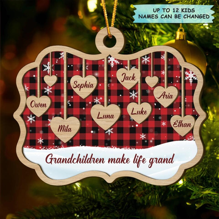 Grandchildren Make Life Grand - Personalized Layer Wood Ornament - Gift For Grandparent