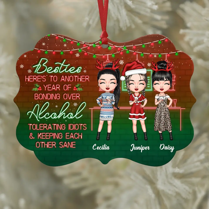 Personalized Aluminium Ornament - Gift For Friend - Here's To Another Year Of Bonding Over Alcohol