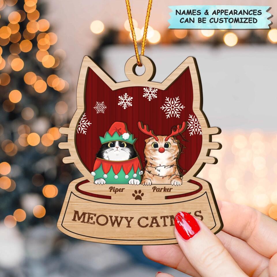 Personalized Layer Wood Ornament - Gift For Cat Lover - Meowy Catmas