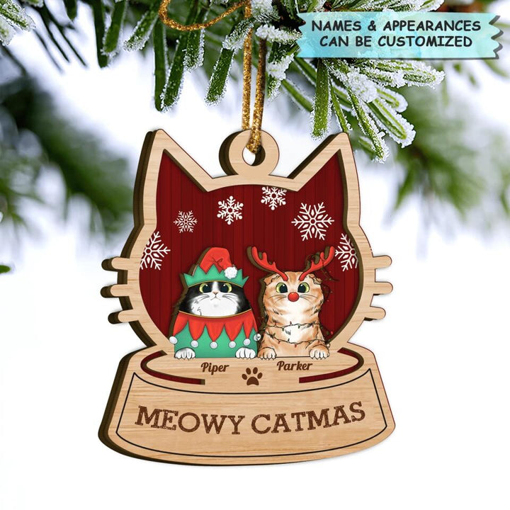Personalized Layer Wood Ornament - Gift For Cat Lover - Meowy Catmas