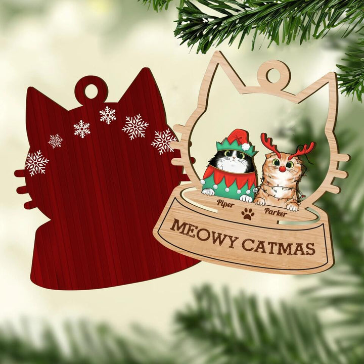 Personalized Layer Wood Ornament - Gift For Cat Lover - Meowy Catmas