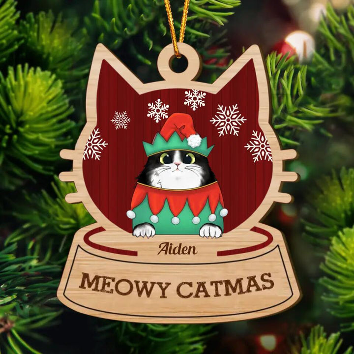 Personalized Layer Wood Ornament - Gift For Cat Lover - Meowy Catmas