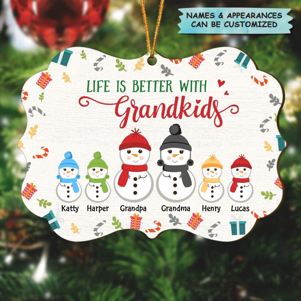 Life Is Better With Grandkids - Personalized Wood Ornament - Christmas Gift For Grandparents