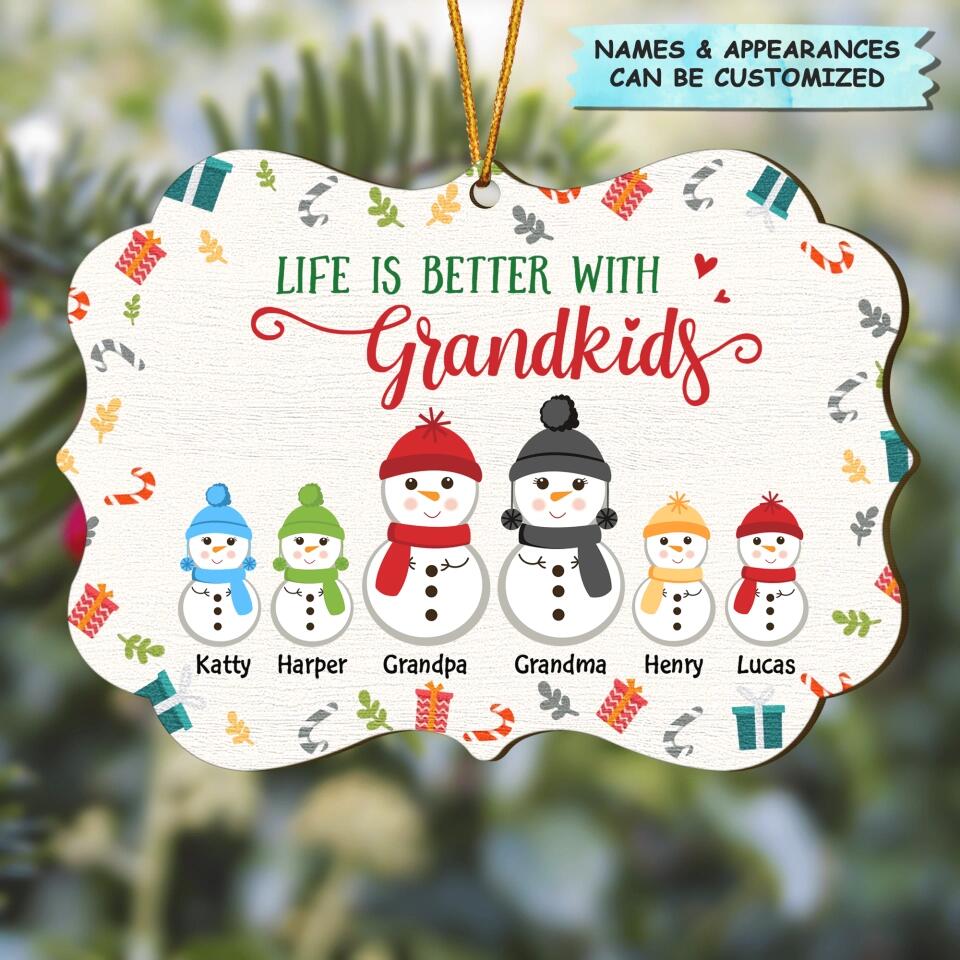 Life Is Better With Grandkids - Personalized Wood Ornament - Christmas Gift For Grandparents