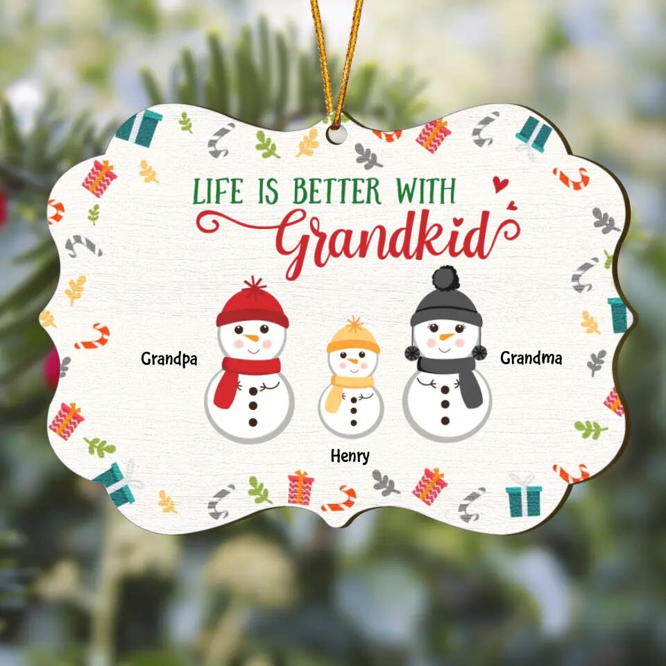 Life Is Better With Grandkids - Personalized Wood Ornament - Christmas Gift For Grandparents