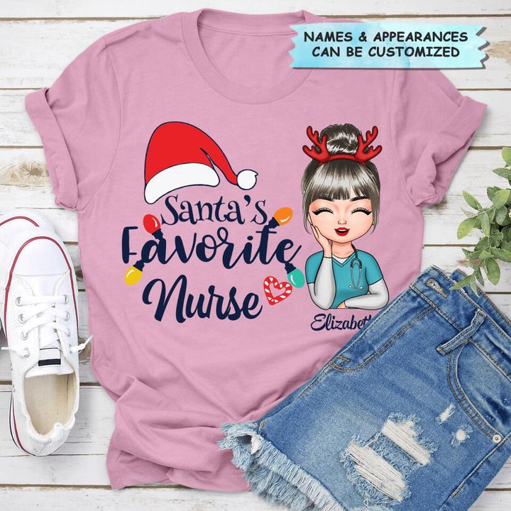 Personalized T-shirt - Gift For Nurse - Santa's Favorite Nurse