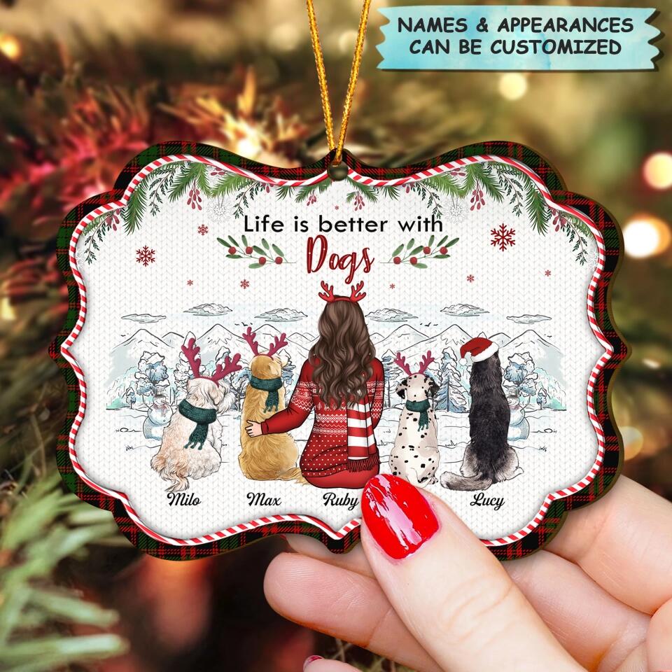Personalized Wood Ornament - Gift For Dog Lover - Life Is Better With Dogs