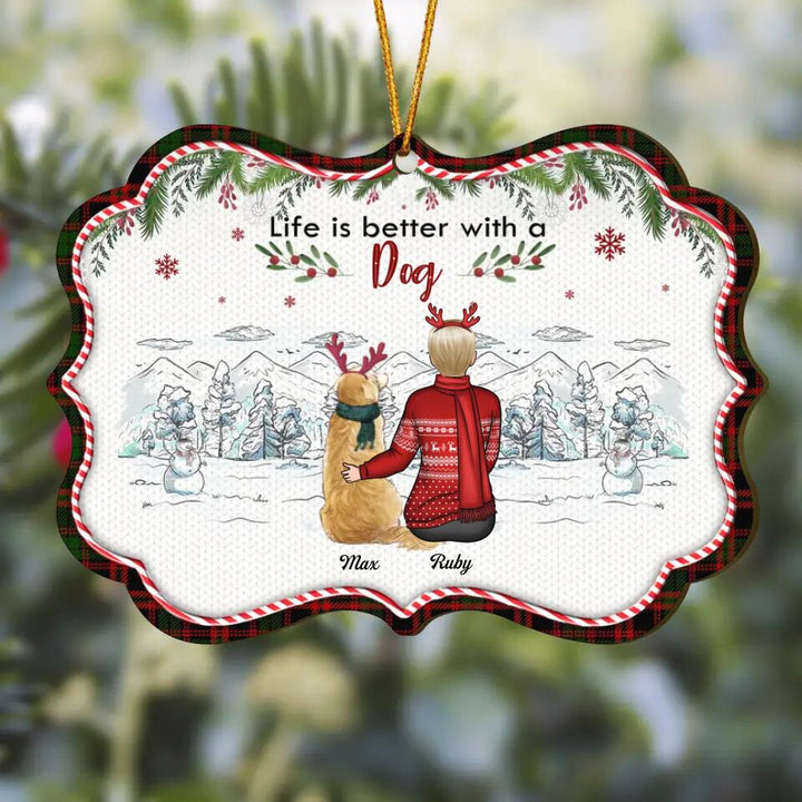 Personalized Wood Ornament - Gift For Dog Lover - Life Is Better With Dogs