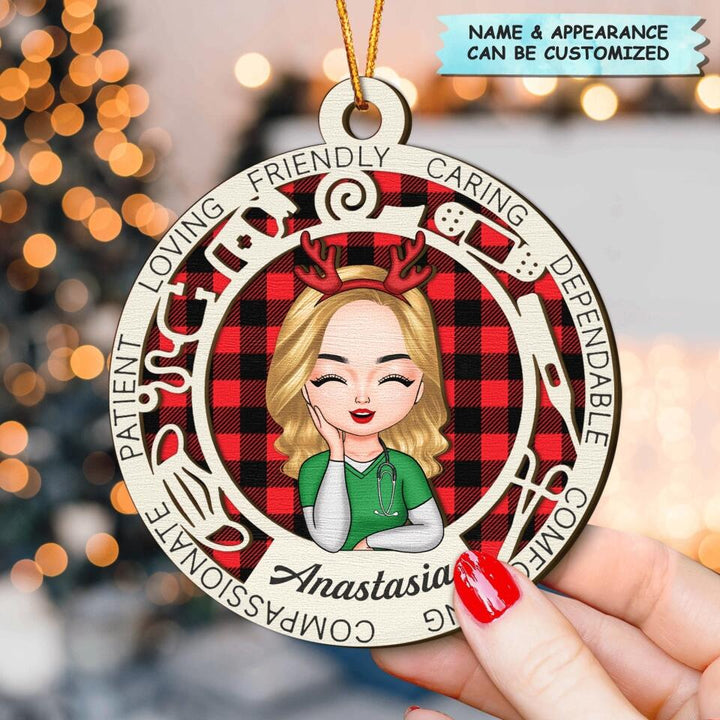 Personalized Layer Wood Ornament - Gift For Nurse - Loving Friendly Caring