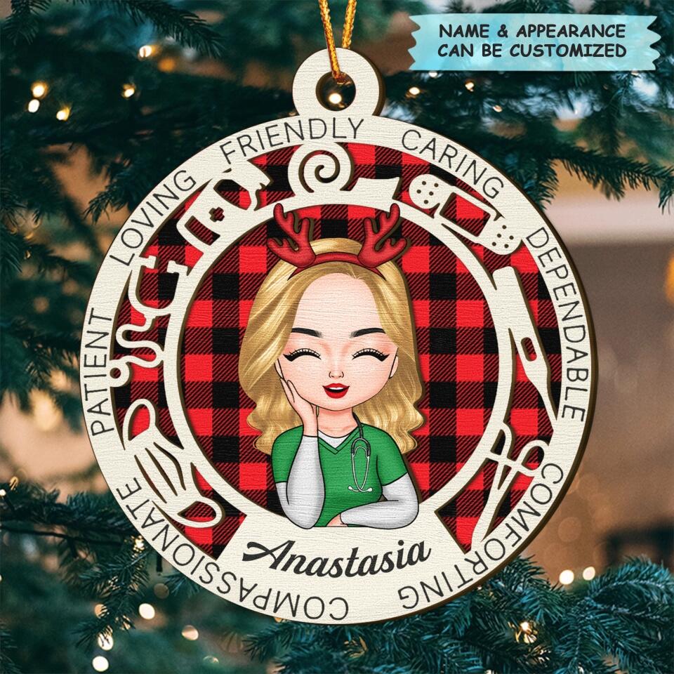 Personalized Layer Wood Ornament - Gift For Nurse - Loving Friendly Caring
