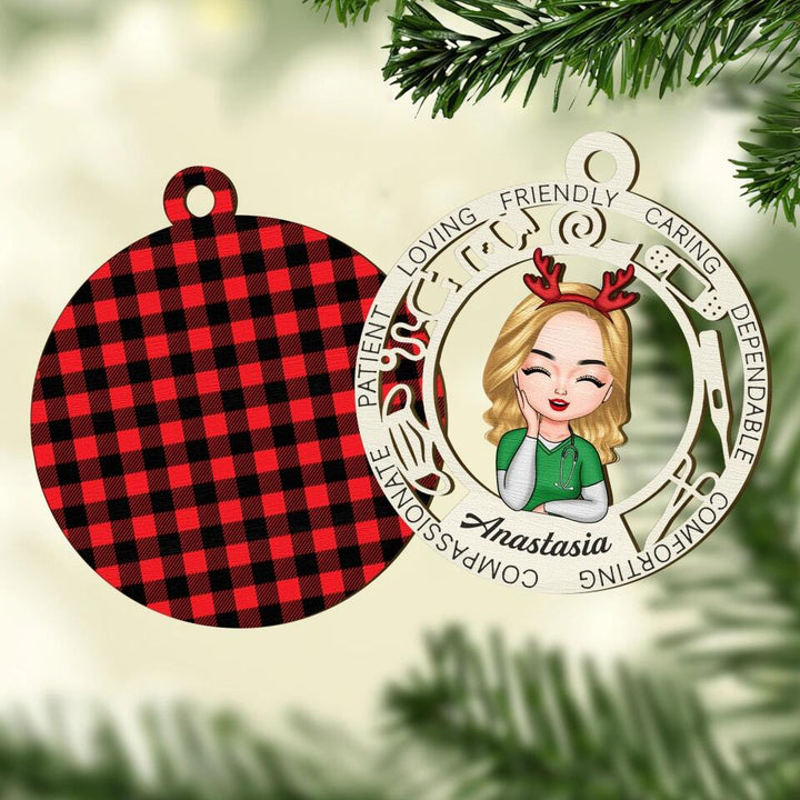 Personalized Layer Wood Ornament - Gift For Nurse - Loving Friendly Caring