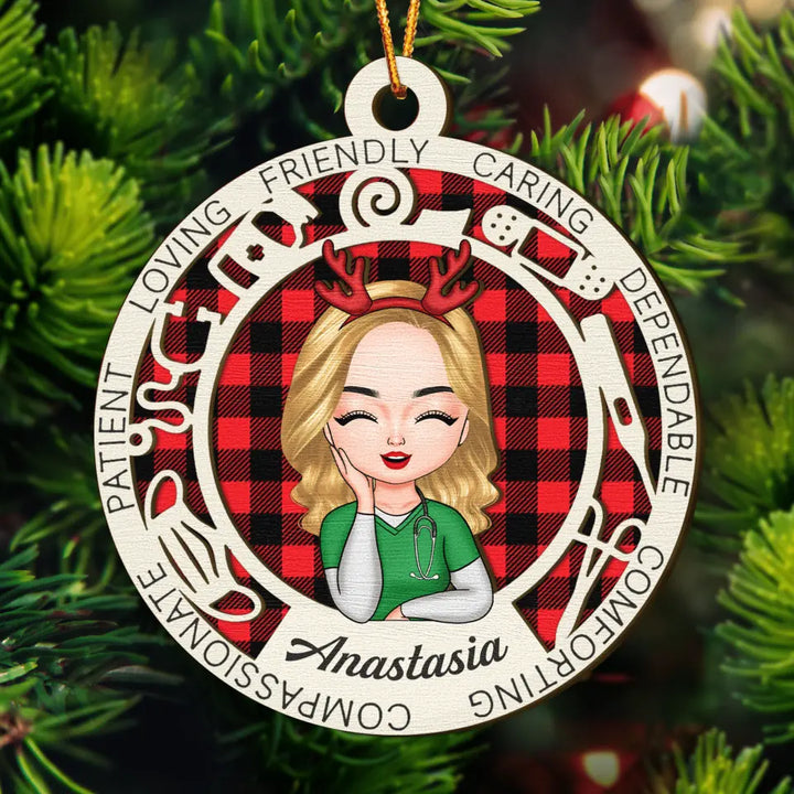 Personalized Layer Wood Ornament - Gift For Nurse - Loving Friendly Caring