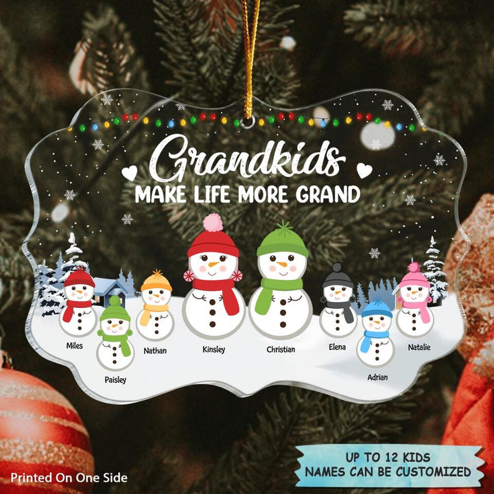 Grandkid Makes Life More Grand - Personalized Mica Ornament - Christmas Gift For Grandparents