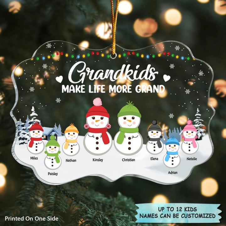 Grandkid Makes Life More Grand - Personalized Mica Ornament - Christmas Gift For Grandparents