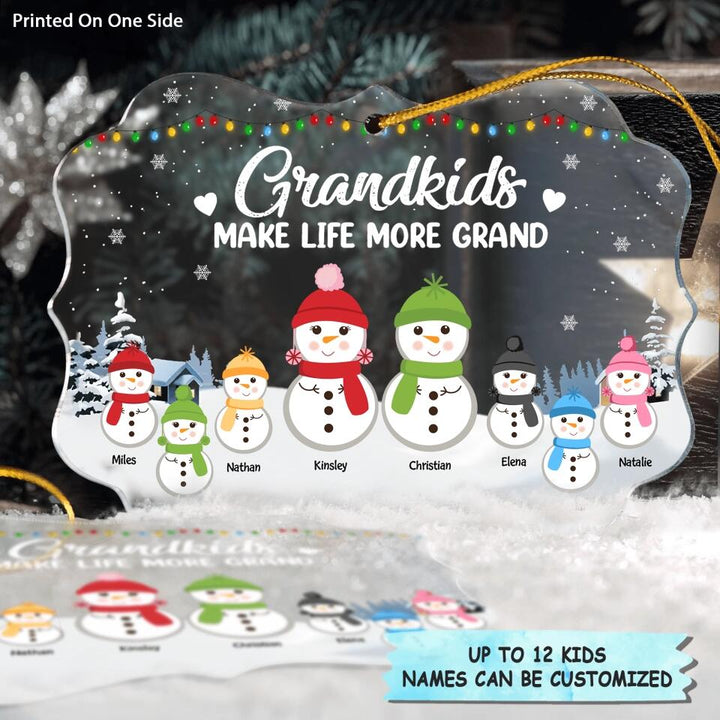 Grandkid Makes Life More Grand - Personalized Mica Ornament - Christmas Gift For Grandparents