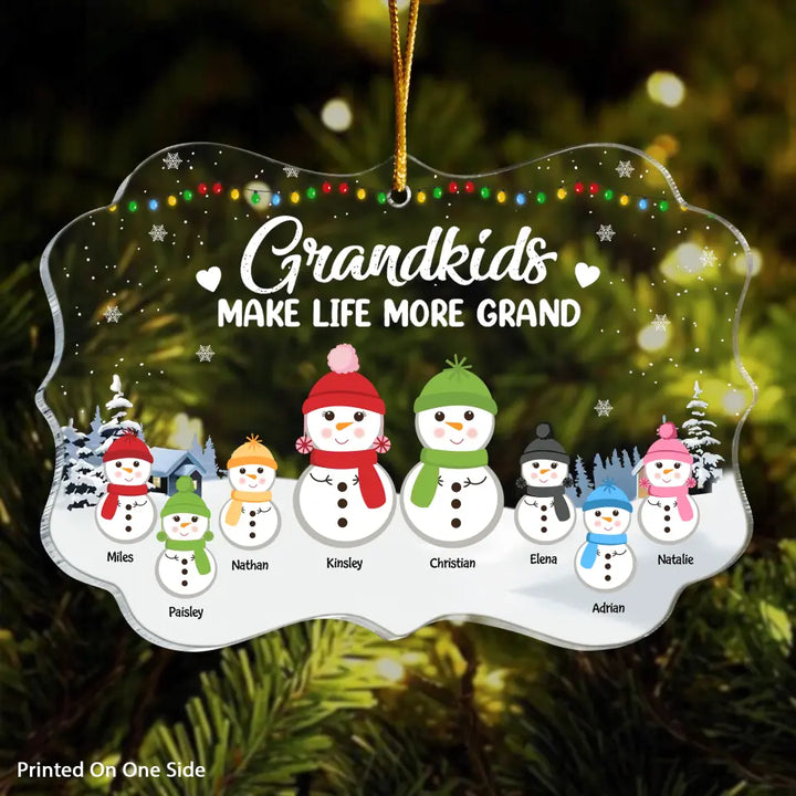 Grandkid Makes Life More Grand - Personalized Mica Ornament - Christmas Gift For Grandparents
