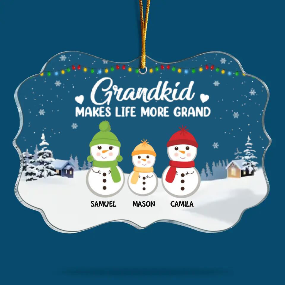 Grandkid Makes Life More Grand - Personalized Mica Ornament - Christmas Gift For Grandparents