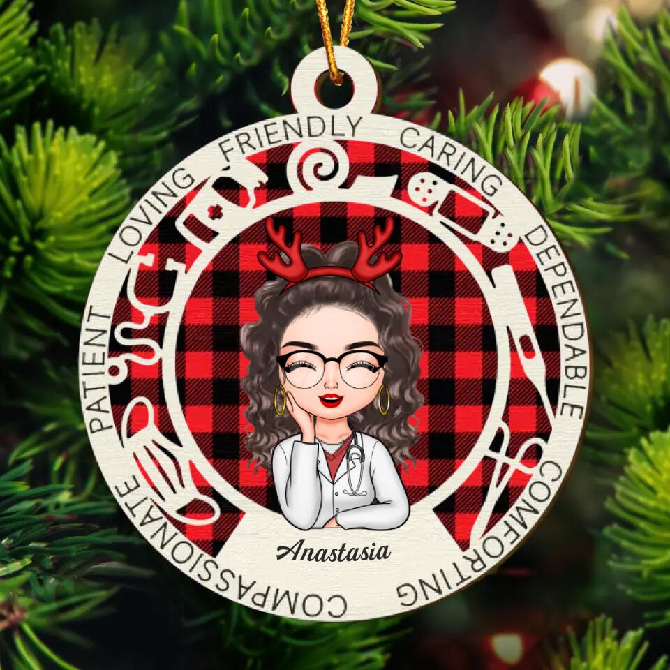 Personalized Layer Wood Ornament - Gift For Nurse - Loving Friendly Caring