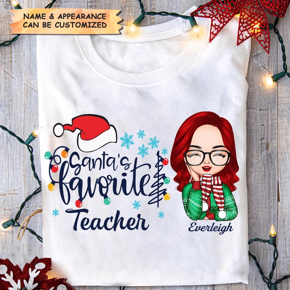 Personalized T-shirt - Gift For Teacher - Santa's Favorite Teacher