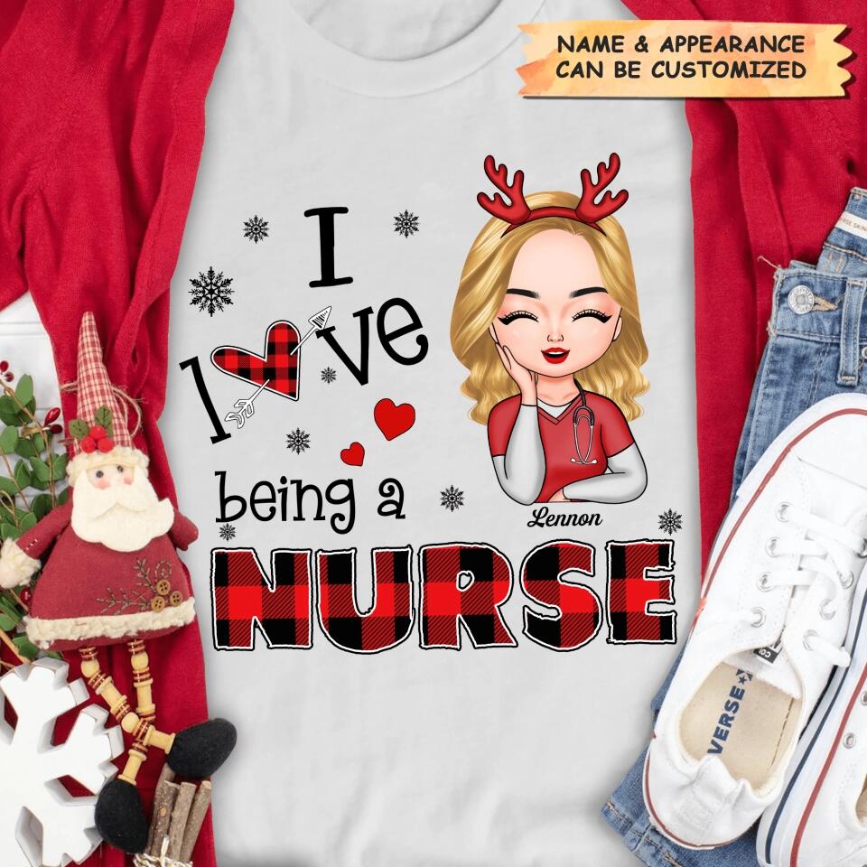 Personalized T-shirt - Gift For Nurse - I Love Being A Nurse Christmas