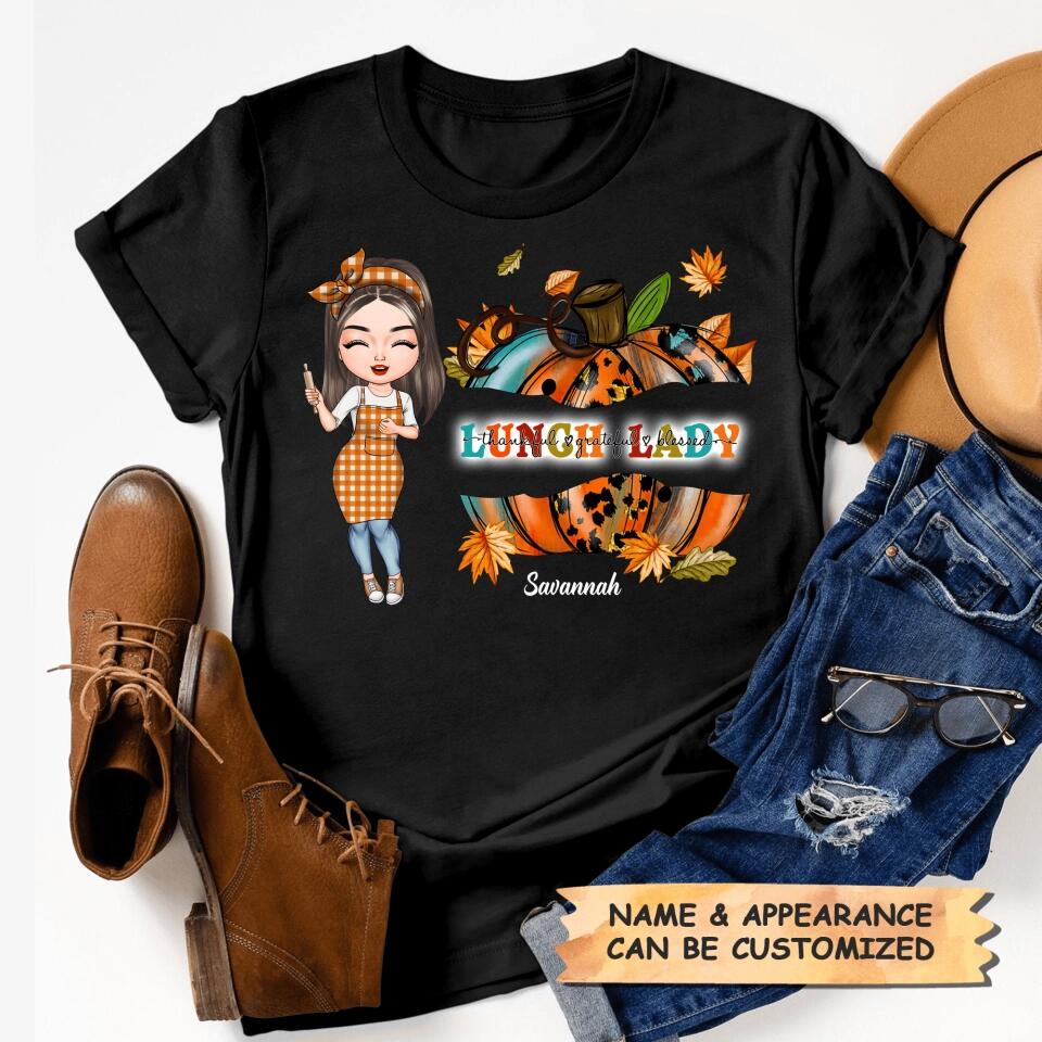 Personalized T-shirt - Gift For Lunch Lady - Thankful Grateful Blessed Thanksgiving