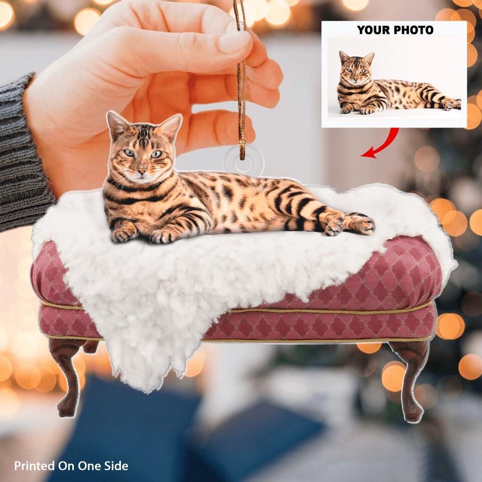 Personalized Photo Mica Ornament - Gift For Cat Lover - Cat On Bench