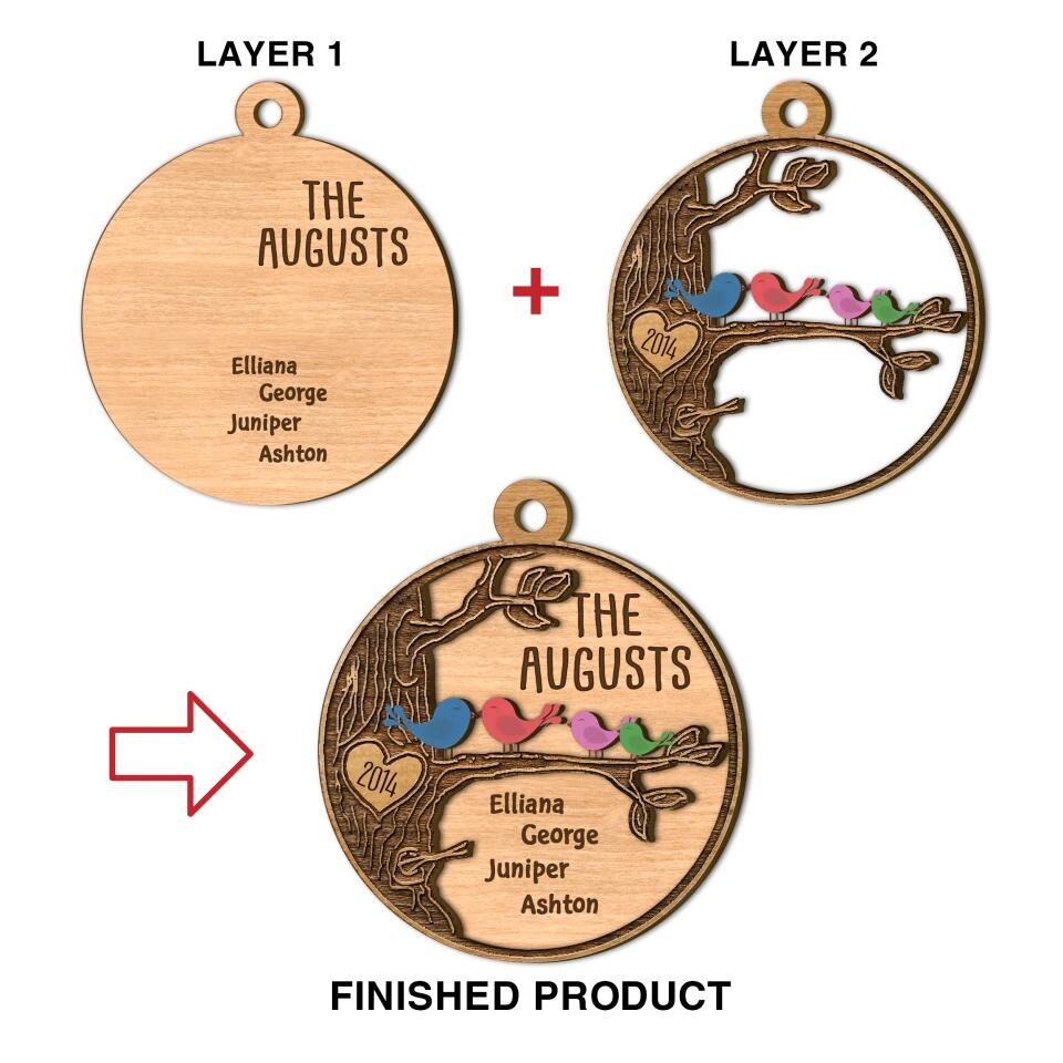 Personalized Layer Wood Ornament - Gift For Family - Family Bird