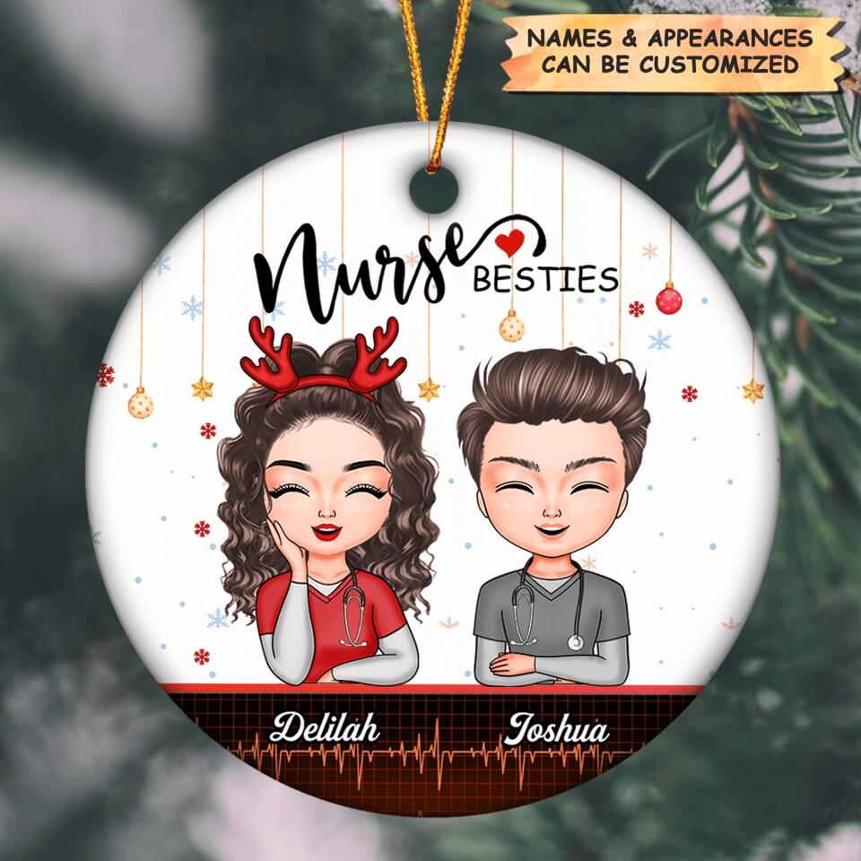 Personalized Ceramic Ornament - Gift For Nurse - Nurse Besties Christmas