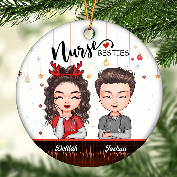 Personalized Ceramic Ornament - Gift For Nurse - Nurse Besties Christmas