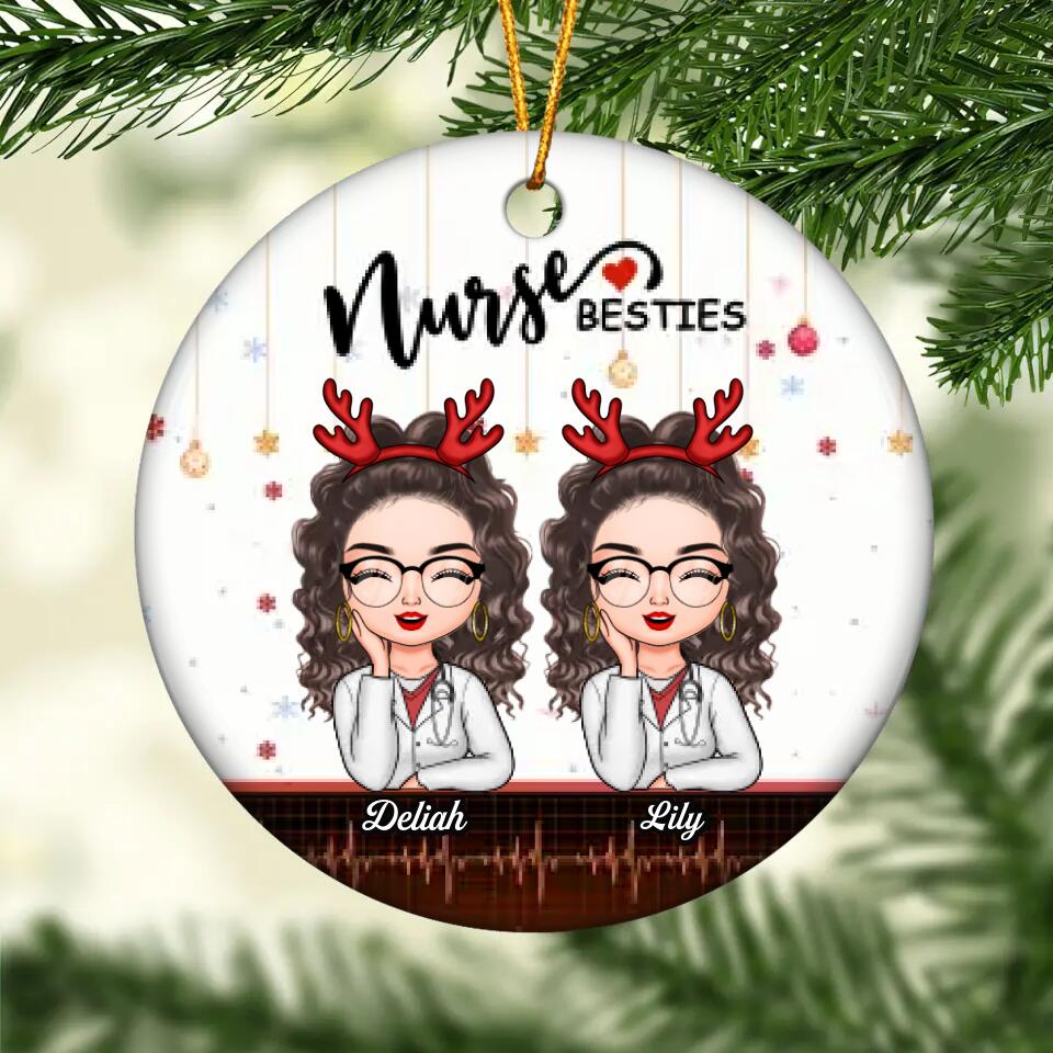 Personalized Ceramic Ornament - Gift For Nurse - Nurse Besties Christmas
