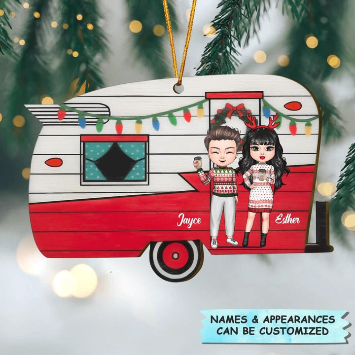 Personalized Wood Ornament - Gift For Camping Lover - Camping Trailor Couple Christmas