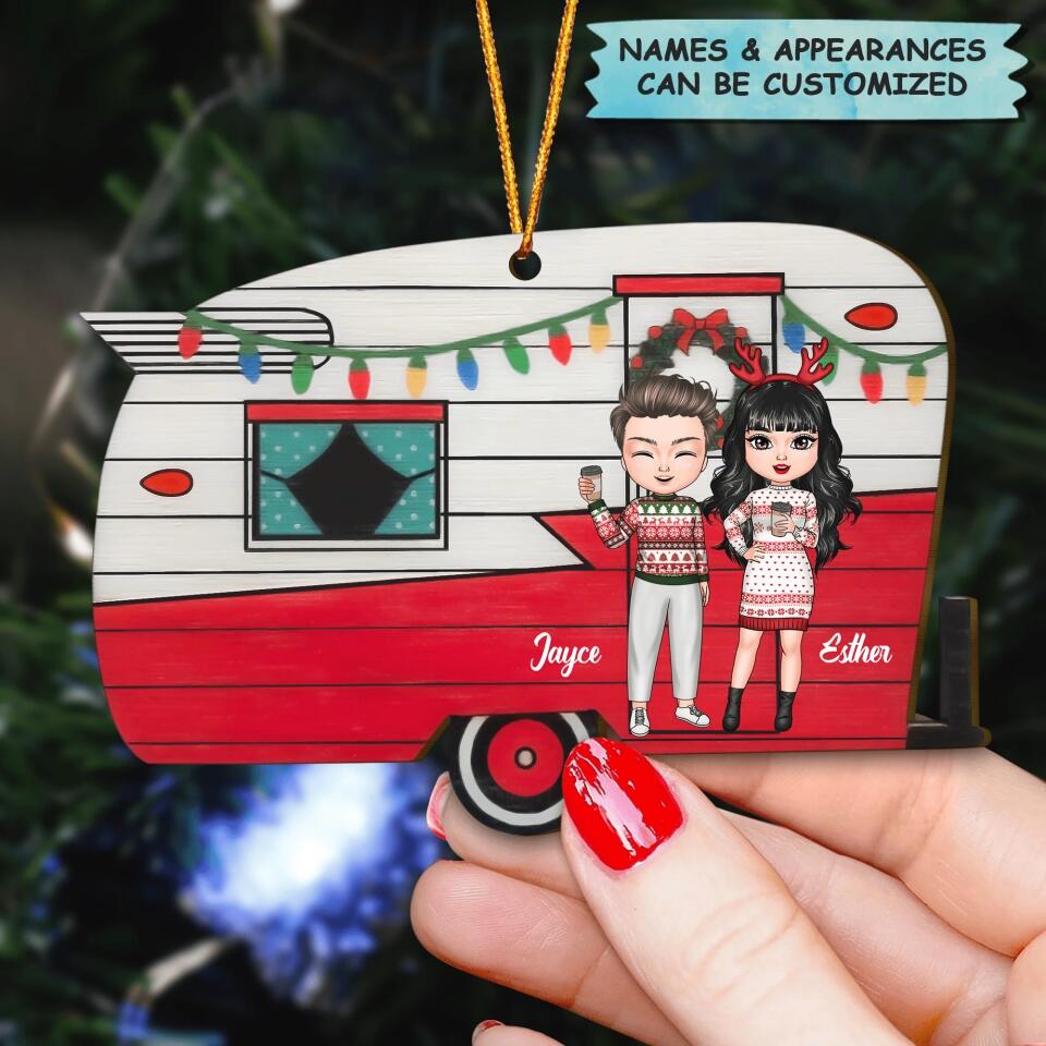 Personalized Wood Ornament - Gift For Camping Lover - Camping Trailor Couple Christmas