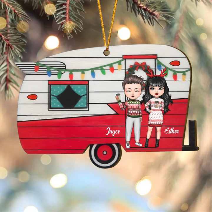 Personalized Wood Ornament - Gift For Camping Lover - Camping Trailor Couple Christmas