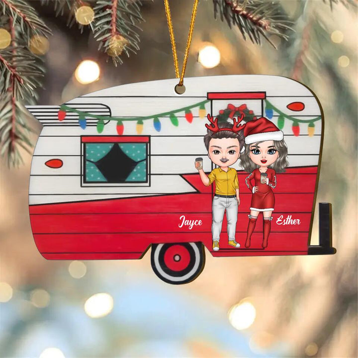 Personalized Wood Ornament - Gift For Camping Lover - Camping Trailor Couple Christmas