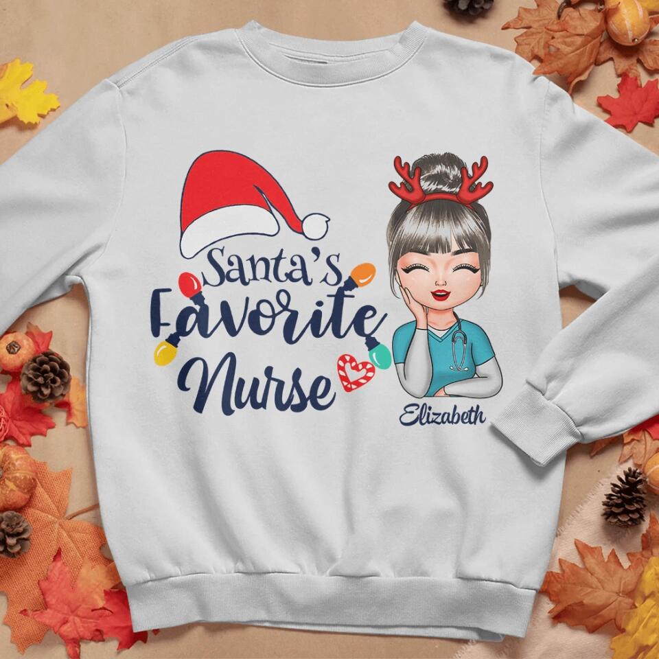 Personalized T-shirt - Gift For Nurse - Santa's Favorite Nurse