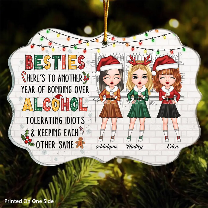 Personalized Mica Ornament - Gift For Friend - Here's To Another Year Of Bonding Over Alcohol