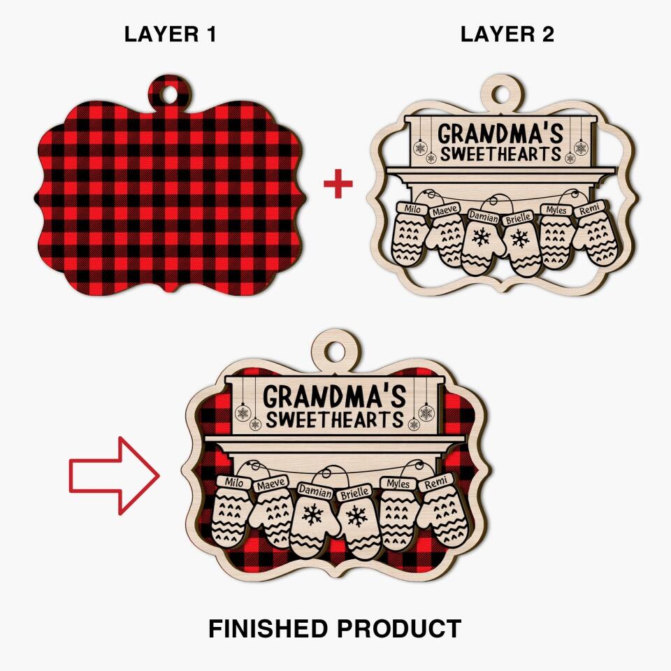 Grandma's Sweetheart - Personalized Layer Wood Ornament - Gift For Family Member