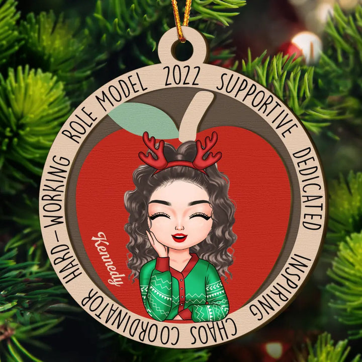 Personalized Layer Wood Ornament - Gift For Teacher - Caring Encouraging Inspiring ARND0014