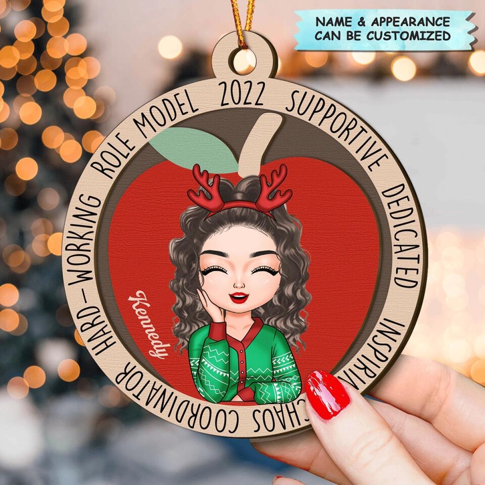 Personalized Layer Wood Ornament - Gift For Teacher - Caring Encouraging Inspiring ARND0014